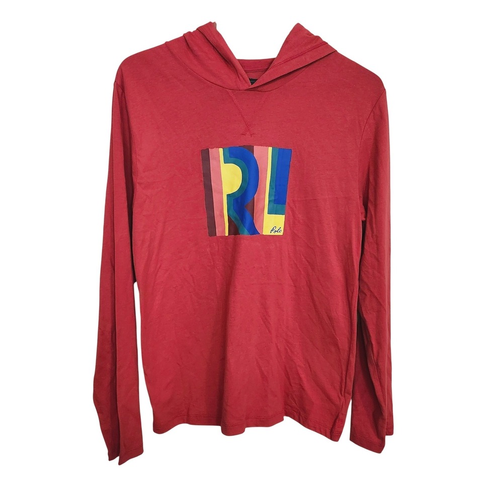 Polo Ralph Lauren T‎ Shirt Hoodie Mens XL Red Rainbow Graphic RL Logo Hooded Top